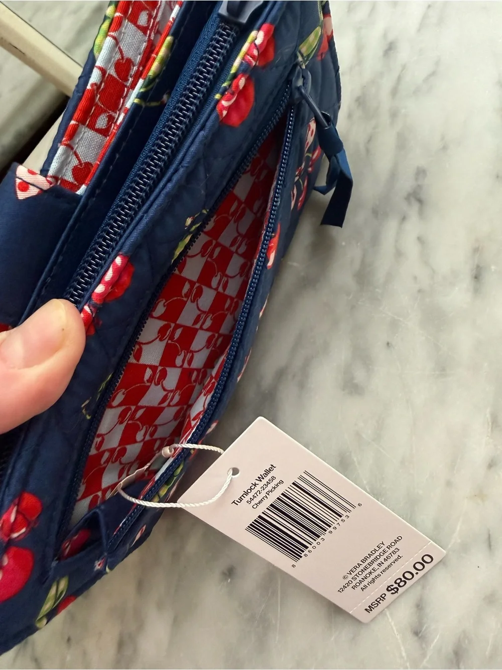 Vera Bradley Turnlock Wallet - Cherry Picking In Premium Cotton NWT